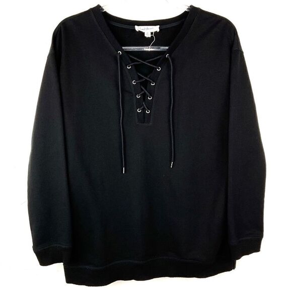 Cloud Chaser Black Lace Up Sweatshirt Medium - Picture 1 of 5